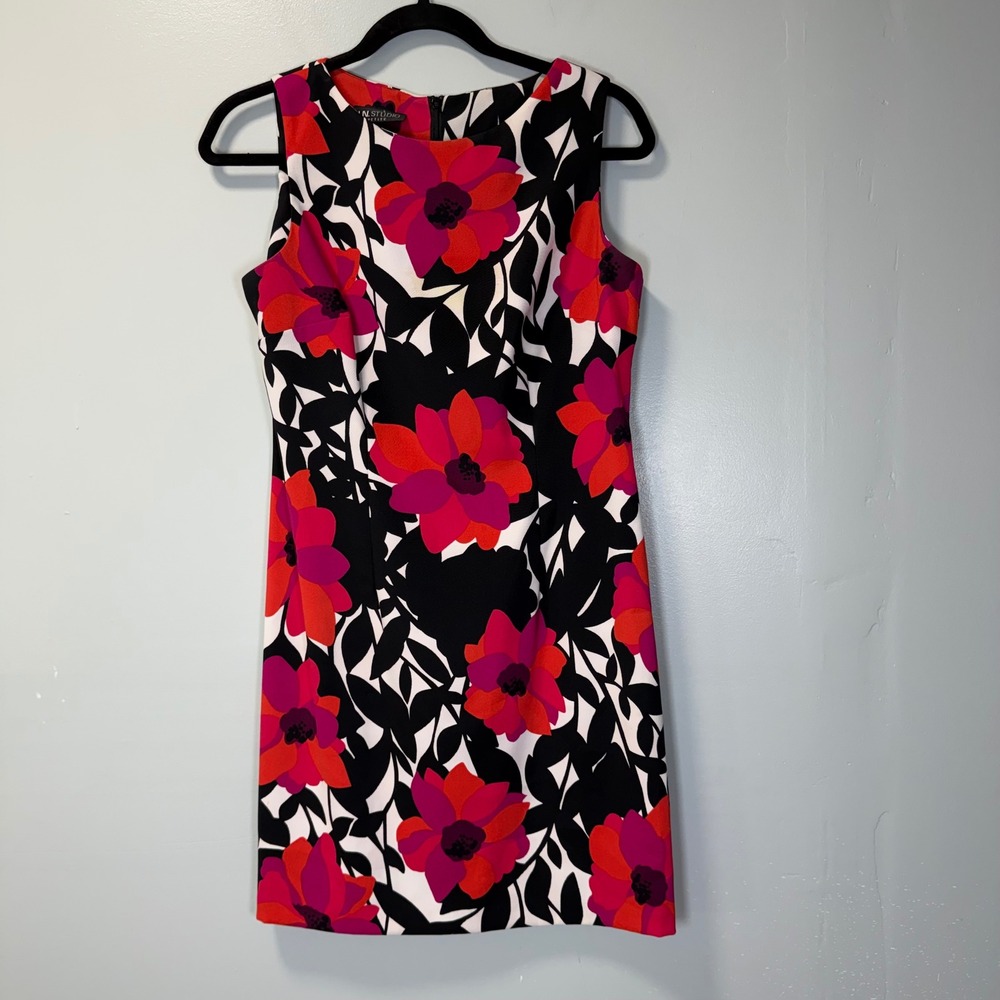 I.N. Studio Petite Floral Sleeveless Sheath Dress Pink Orange Black White 10P